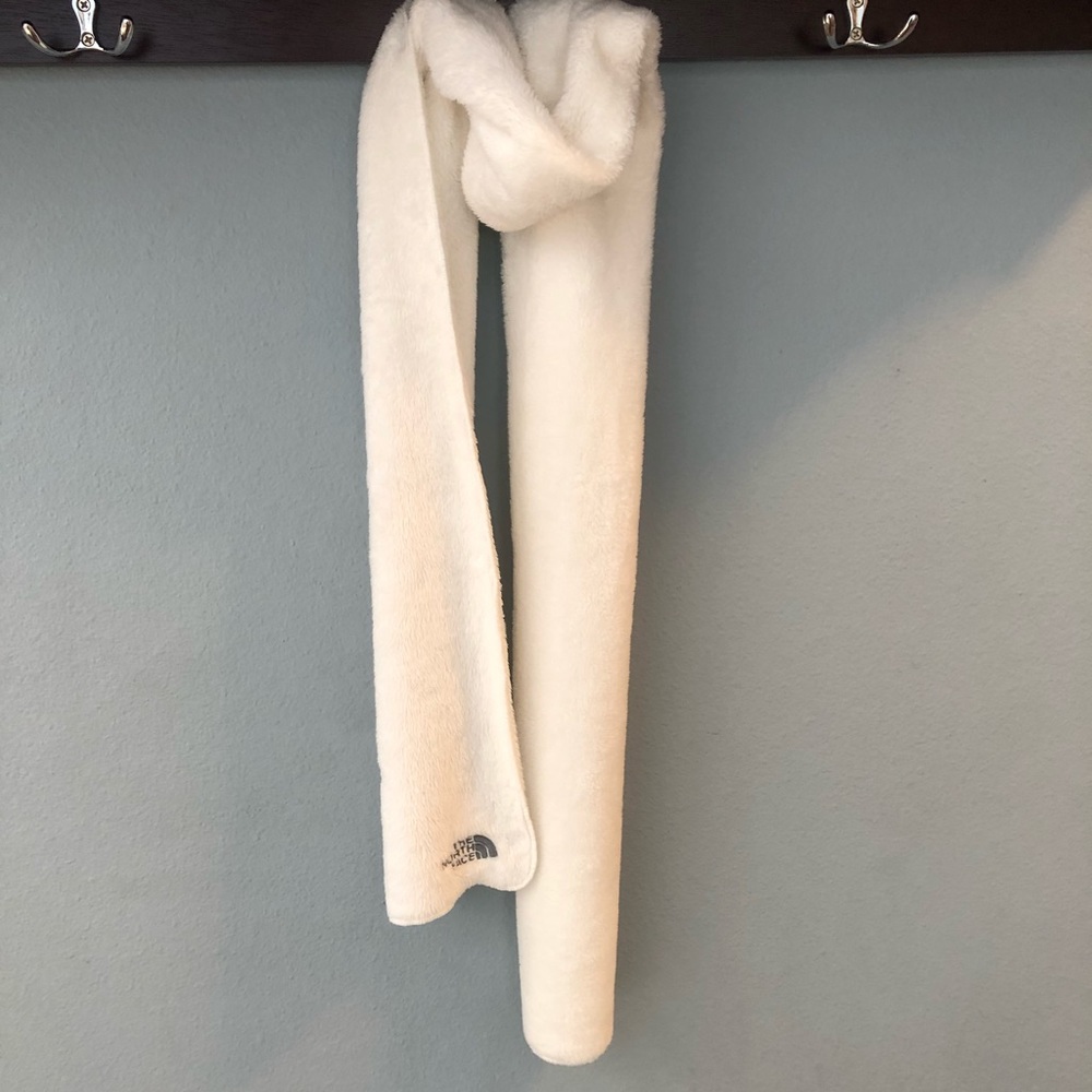 The North Face white scarf with grey embroidery